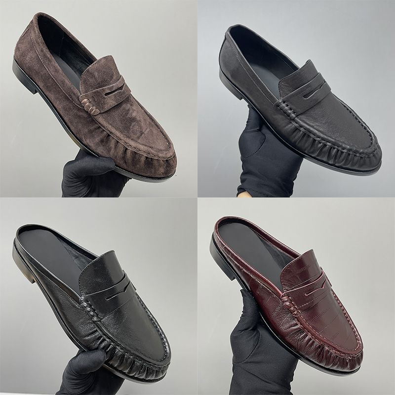 10A Designer Pleated Penny Loafers For Men Women Genuine Leather Le Loafer Mules Slippers Creased Suede Flat Shoes Large Size EU47 Dress Shoes 1137 - 4 of 8