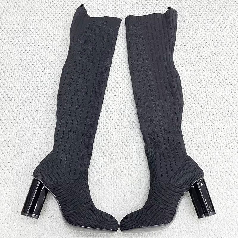 2026 Women Designer Boots Over The Knee Sock Boot Winter Socks Long Boot Adjustable Straps Canvas Zipper Laces Original Shoes Ladies Girls Sexy Knee High Boot 335 - 3 of 8