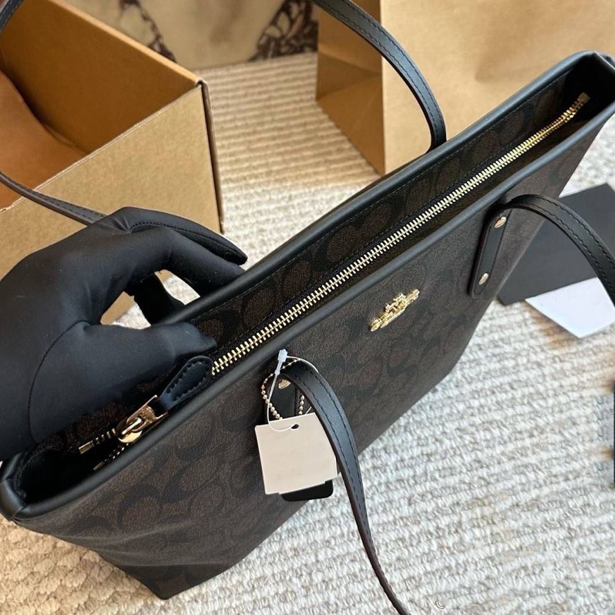 Designer Bag Shoulder Bag Handbag City tote bag Classic Brown and Black Monogram Bag Classic coated monogram canvas Smooth leather trim Bag Best Selling Commuter Bag - 4 of 8