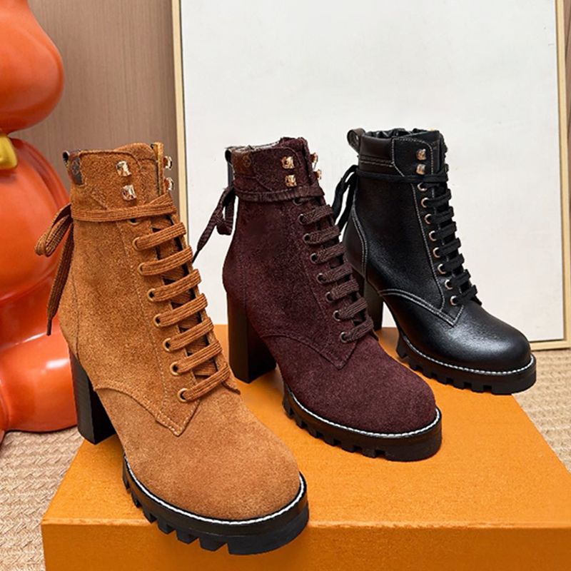 EU42 Designer Women Boots Winter Martin Boots Classic New Low High Heels Boots Vintage Print High QualityAnkle Boots Desert Boot Snow Shoes Winter Shoes 013 - 2 of 8