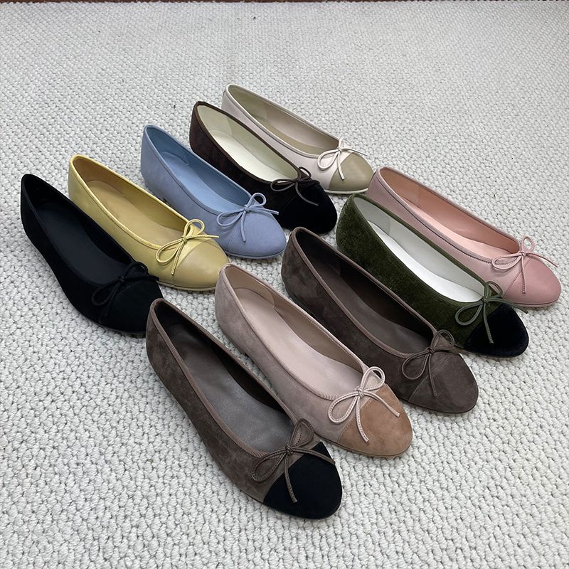 Women Suede Ballet Flats Designer Velvet Loafers Bow Mesh Sandals Dinner Dress Shoes Girls Slip-On Wedding Party Boat Shoes 891 - 2 of 8