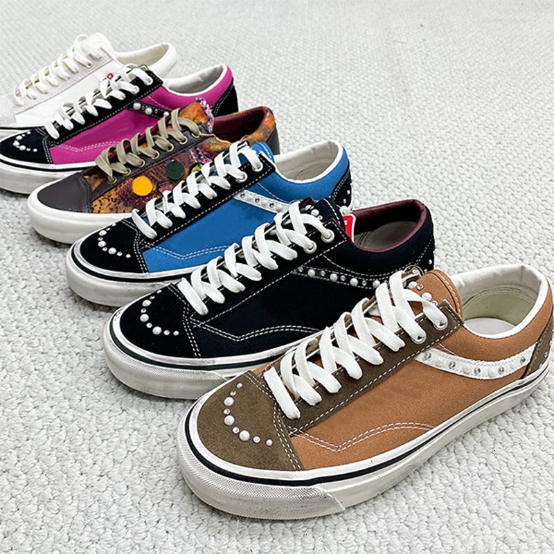 2026 Men Canvas Shoes Luxury Pearlized Sneakers Pearls Design Trainers Old Sports Casual Shoes Lace-Up Walking Shoe 1083 - 5 of 9