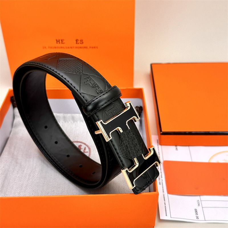 Mens Luxury Designer Belt For Men And Women Ceinture Luxe Silver Buckles H Belts Striped Double Sided Casual Style Papercut Width 3.8cm size 105cm-125cm with box - 2 of 3