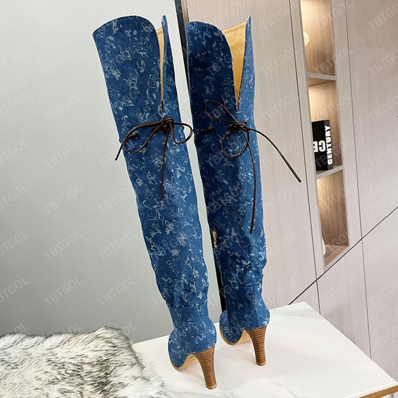 2026 Women Designer Boots Over The Knee Sock Boot Winter Socks Long Boot Adjustable Straps Canvas Zipper Laces Original Shoes Ladies Girls Sexy Knee High Boot 335 - 6 of 8