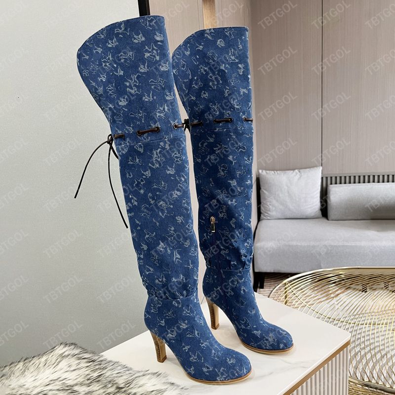 2026 Women Designer Boots Over The Knee Sock Boot Winter Socks Long Boot Adjustable Straps Canvas Zipper Laces Original Shoes Ladies Girls Sexy Knee High Boot 335 - 5 of 8