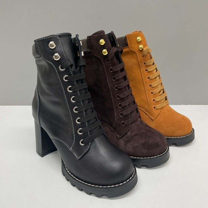 High Heel Boots Suede Calf Leather Winter Boots Camel Brown Ankle Boot Over Knee Boot Woman Martin Designer Classic New Vintage Print High Quality Letter Outsoles 013 - 1 of 8