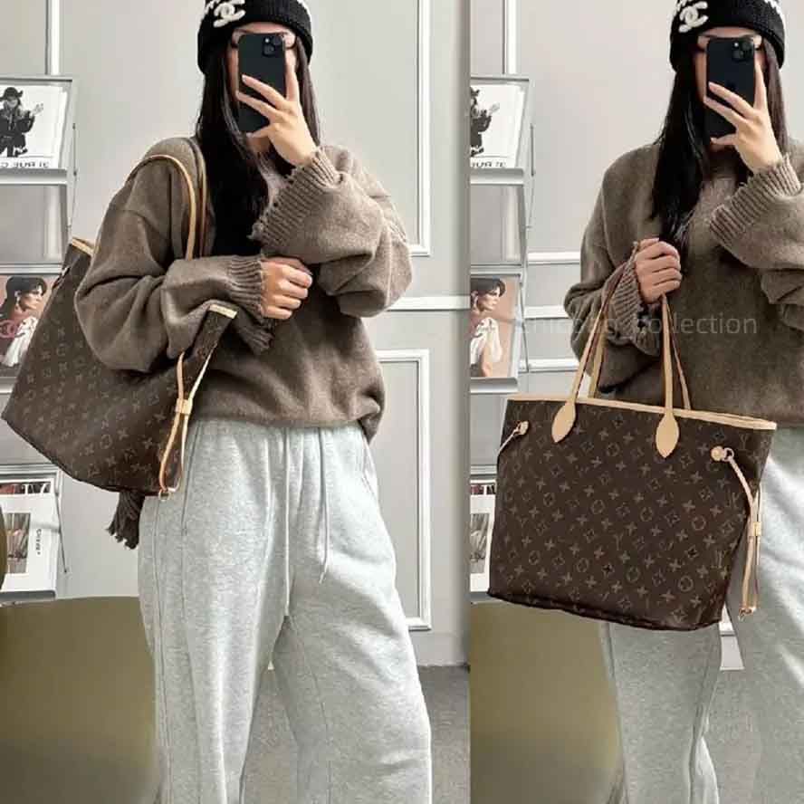 designer bag luxury bag tote bag shoulder bag full brown print bag leather bag crossbody bag high quality capacity composite shopping bag classic and popular styles - 8 of 9