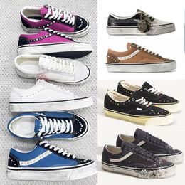 Free Shipping Designer Classic Pearlized Canvas Shoes Men Sneakers Women Old Skools Shoes Pearl Retro Skate Flats Scarpe Plate-forme Trainers Casual Shoes 1083 - streetova