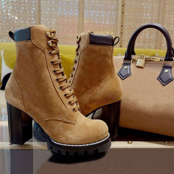 High Quality Designer Star Trail Ankle Boots Women Suede Calf Leather Platform Block Heel Lace Up Zipper Winter Combat Booties Daily Outdoor Shoes 1178 - Shoes & Accessories - streetova