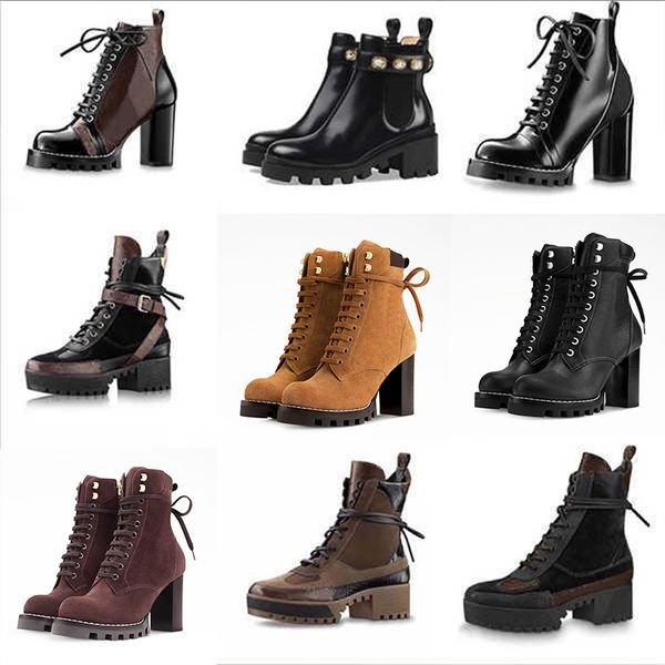 2026 Designer Star Trail Ankle Boots Martin Desert Boot High Heels Boots Women Leather Boots Vintage Print Jacquard Textile Fashion Platform Suede Boot Shoes 013 - Shoes & Accessories - streetova
