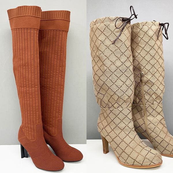 2026 Women Designer Boots Over The Knee Sock Boot Winter Socks Long Boot Adjustable Straps Canvas Zipper Laces Original Shoes Ladies Girls Sexy Knee High Boot 335 - Shoes & Accessories - streetova