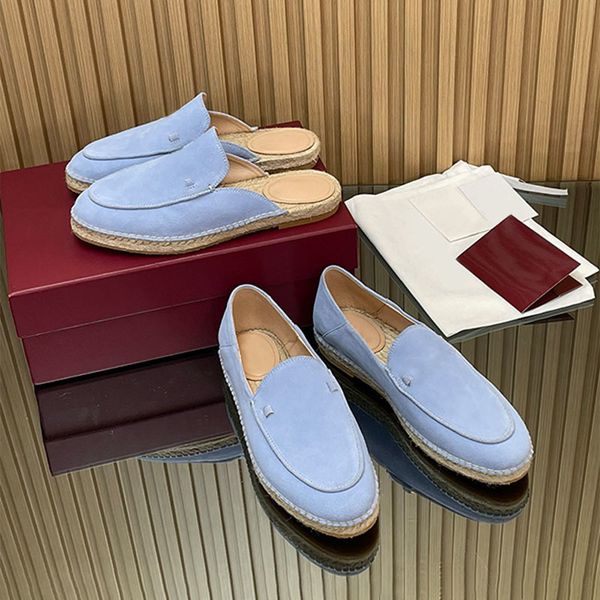 Trendy Women Loafer Slides Espadrille Mules Straw Woven Suede Leather Designer Casual Shoes 1034 - Shoes & Accessories - streetova