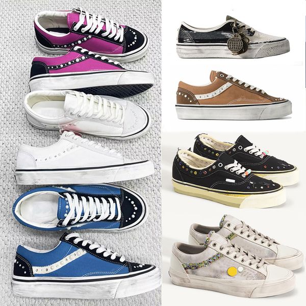 Designer Men Women Vintage Distressed Canvas Trainers Luxury Pearl Side Stripe Sneakers Multi Material Spliced Lace Up Walking Shoes 1083 - Fashion Collection - streetova