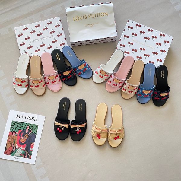 Louis Vuitton x Takashi Murakami Lily Flat Mule Wide Strap Flat Slide Sandals For Women Open Toe Casual Beach Vacation Slip On Slippers Multiple colors - Shoes & Accessories - streetova