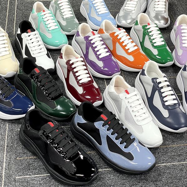 Men Women Patent Leather Black Mesh Lace Up Casual Sneakers Flat Outdoor Sports Running Trainers Shoes Big Size 49 With Box NO53 - Fashion Collection - streetova
