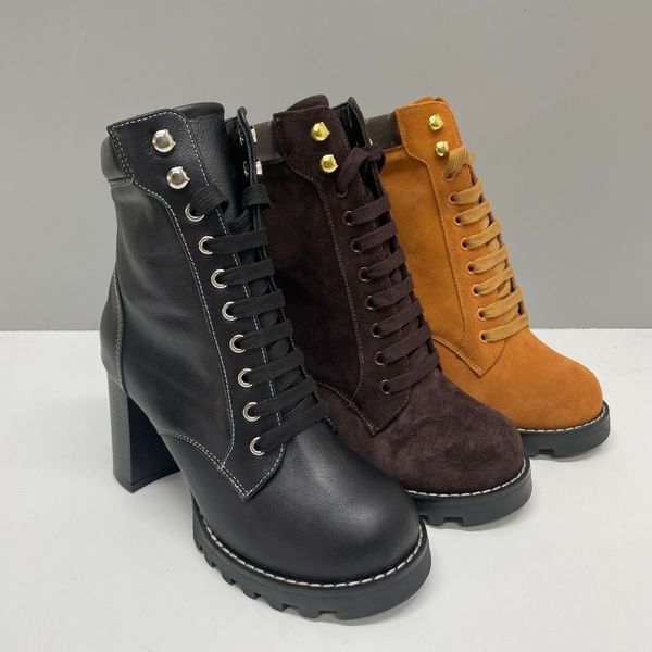 High Heel Boots Suede Calf Leather Winter Boots Camel Brown Ankle Boot Over Knee Boot Woman Martin Designer Classic New Vintage Print High Quality Letter Outsoles 013 - Shoes & Accessories - streetova