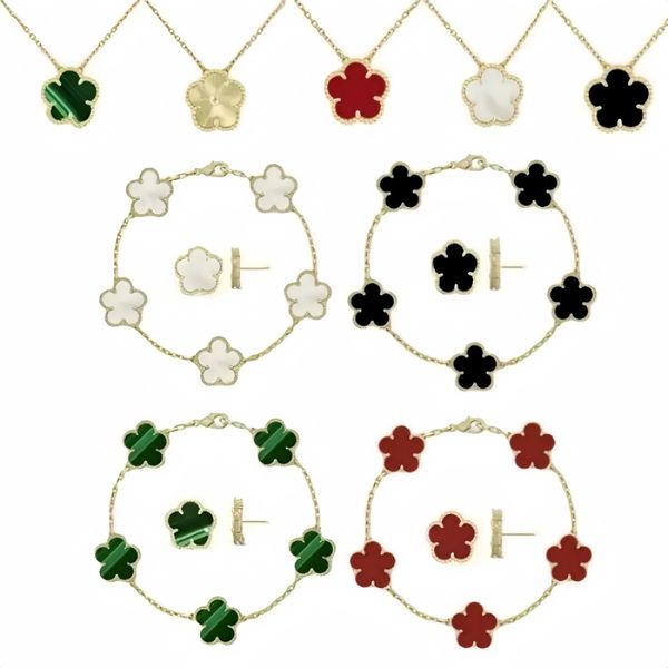 Luxury 4 Four Clover Necklace Luxury Designer Jewelry Set Pendant Necklaces Bracelet Stud Earring Women Christm Valentine's Day Birthday Gift Gold Flower Necklace - Jewelry - streetova
